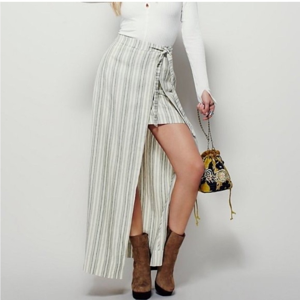 FREE PEOPLE Striped Linen Maxi Wrap Skirt size 2